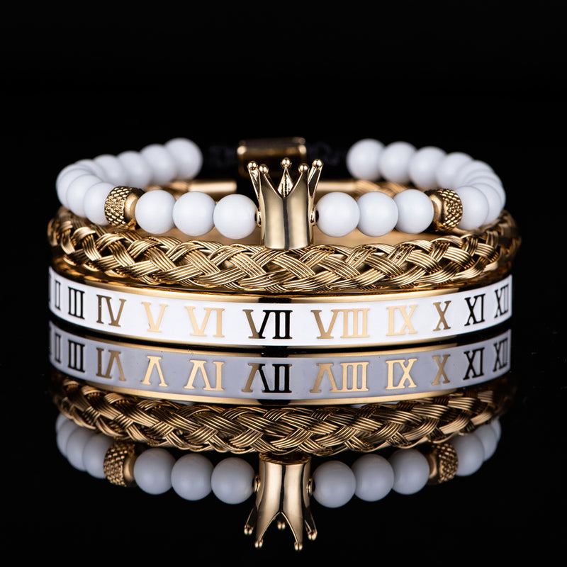 Stainless Steel Bracelet with Roman Numerals Crown